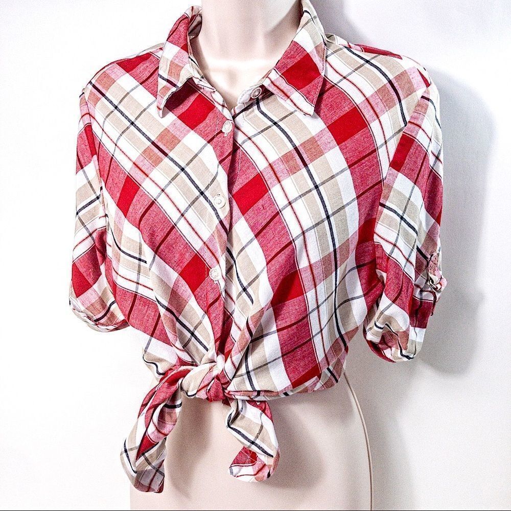 Vintage Red Plaid Blouse Sz M